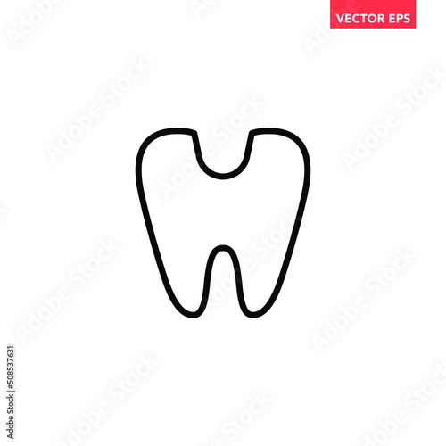 Black single decay tooth line icon, simple outline dental care flat design pictogram, infographic vector for app logo web button ui ux interface element isolated on white background