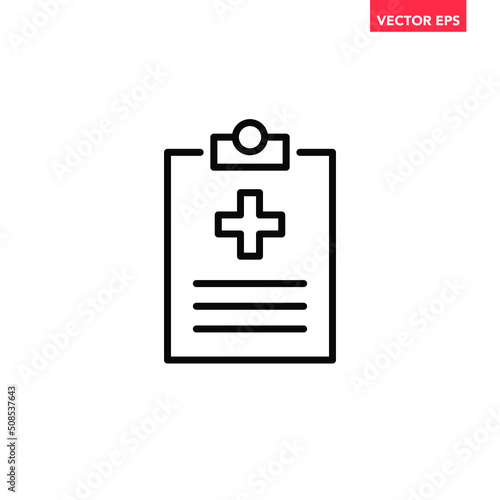 Black single medical record line icon, simple outline office medicine chest flat design pictogram, infographic vector for app logo web button ui ux interface elements isolated on white background