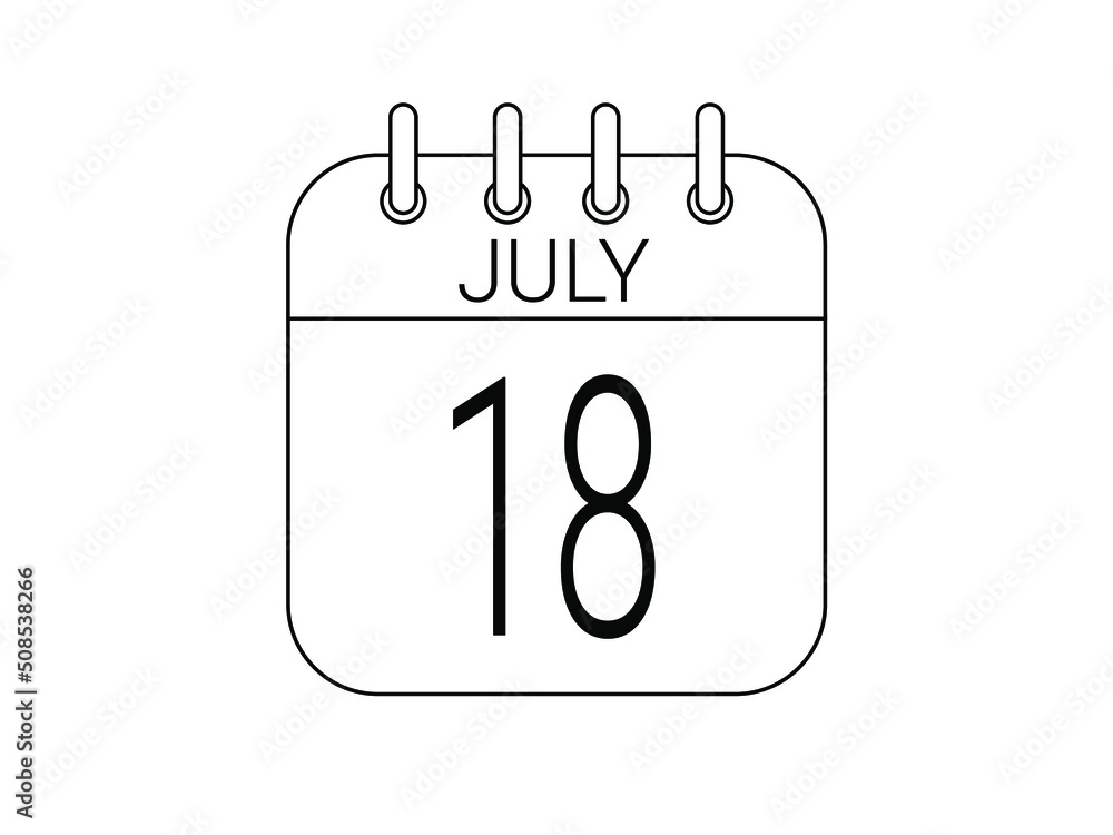 Day 18 July. Simple 18 black calendar icon with white background. Day 18 July. Simple 18 black calendar icon with white background.