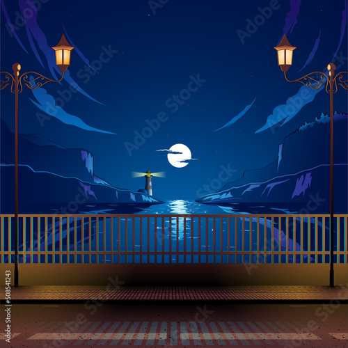 Bayview bridge at night background vector illustration. warm and cold at the same time. suitable for poster, backdrop, or any other purpose.