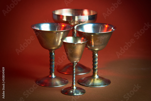 Two magical goblets crossed read for casting spells or ceremony