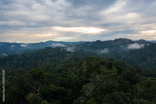 Beautiful cloudscape during sunset over the Amazon rainforest - nature background