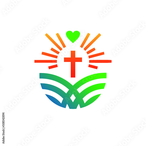 bright church logo icon with green combination orange color and cross inside