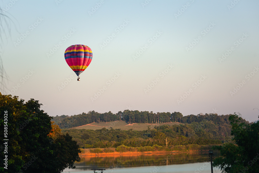 hot air balloon over the river