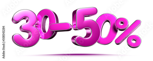 Pink 30-50 Percent 3d illustration Sign on White Background, Special Offer 30-50% Discount Tag, Sale Up to 30-50 Percent Off,share 30-50 percent,30-50% off storewide. have work path. photo