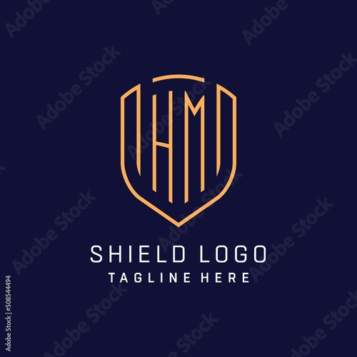 Letter HM monogram logo shield shape with luxury monoline style