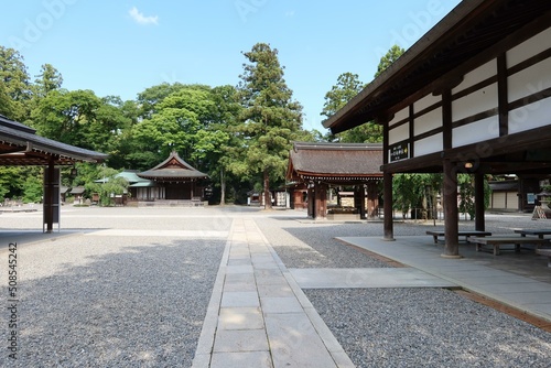 A scene of the precincts of Taga-taisha Shrine in Inukami-gun County in Shiga Prefecture in Japan 日本の滋賀県犬上郡にある多賀大社境内の風景
