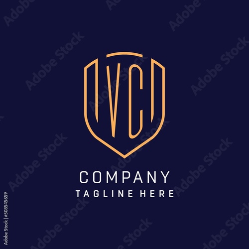 Letter VC monogram logo shield shape with luxury monoline style