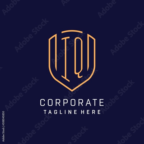 Letter IQ monogram logo shield shape with luxury monoline style