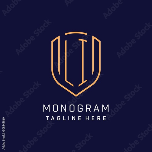 Letter LI monogram logo shield shape with luxury monoline style