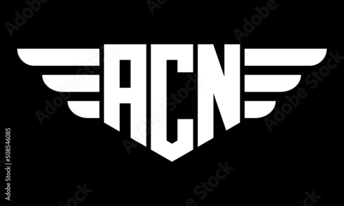 ACN three letter logo, creative wings shape logo design vector template. letter mark, wordmark, monogram symbol on black & white.