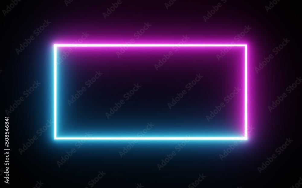 Square rectangle picture frame with two tone neon color motion graphic on isolated black background. Blue and pink light moving for overlay element. 3D illustration rendering. Empty copy space middle Square rectangle picture frame with two tone neon color motion graphic on isolated black background. Blue and pink light moving for overlay element. 3D illustration rendering. Empty copy space middle