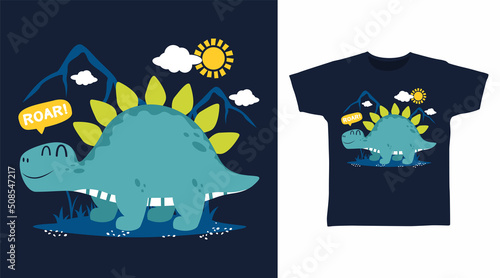 Cute dinosaur cartoon tshirt and apparel designs