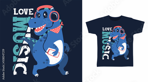 Dinosaur love music cartoon tshirt and apparel designs