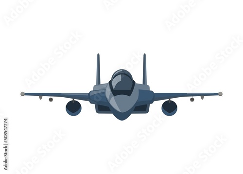 Double tail jet fighter. Simple illustration. Front view.