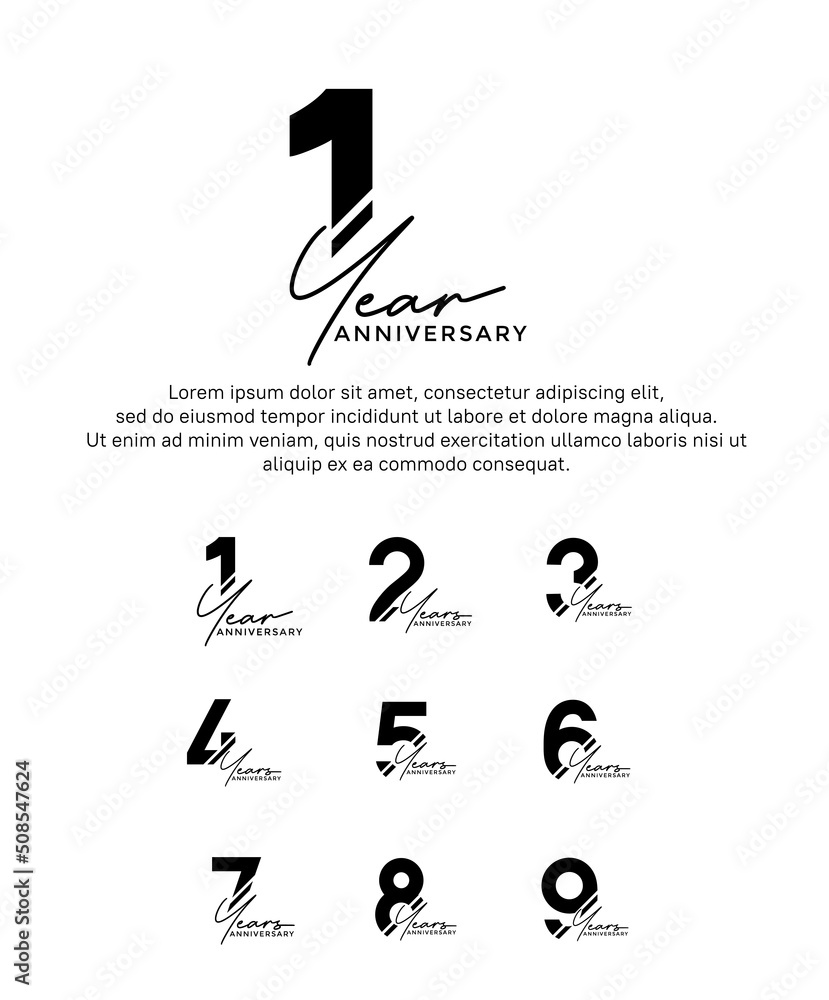 set anniversary flat black color logotype style with hand lettering on