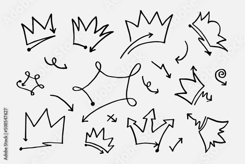 Doodle set crown line art  vector illustration.