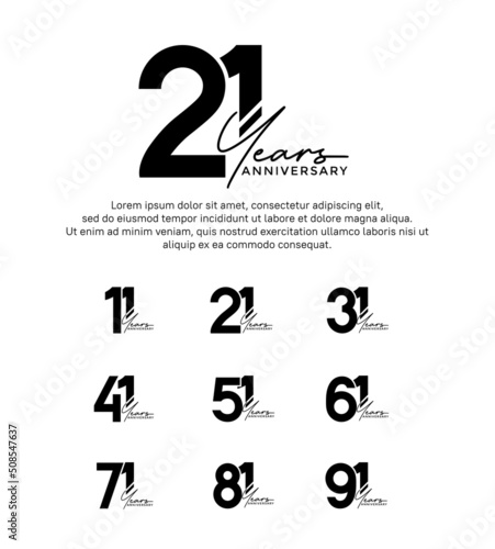 set anniversary flat black color logotype style with hand lettering on white background