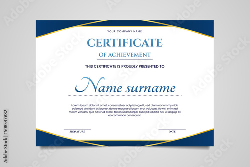 Vector elegant blue and gold certificate template design