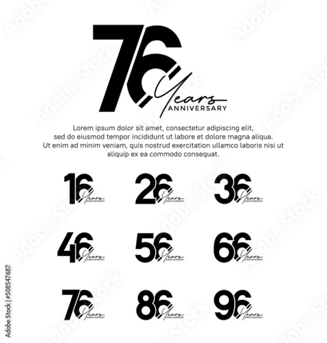 set anniversary flat black color logotype style with hand lettering on white background