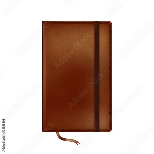 leather journal notebook dairy book cover. note organizer. old brown paper object. closed page vector, illustration, 3d, realistic, realism