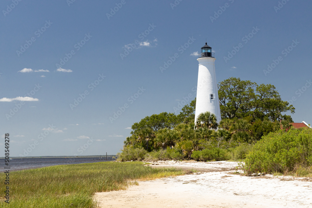 Photo of the lighthouse at St Marks in the Florida Panhandle on a beautiful sunny day