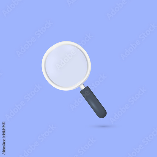 Magnifying glass icon. Discovery, research, search, analysis concept. 3d vector icon