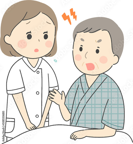 男性患者に怒鳴られる看護師