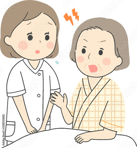 女性患者に怒鳴られる看護師