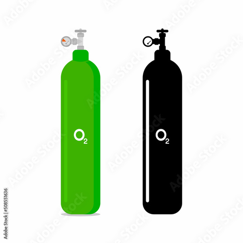Oxygen cylinder and icon. Flat design style illustration.