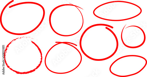red pen drawn marks, red circle set, highlight circle