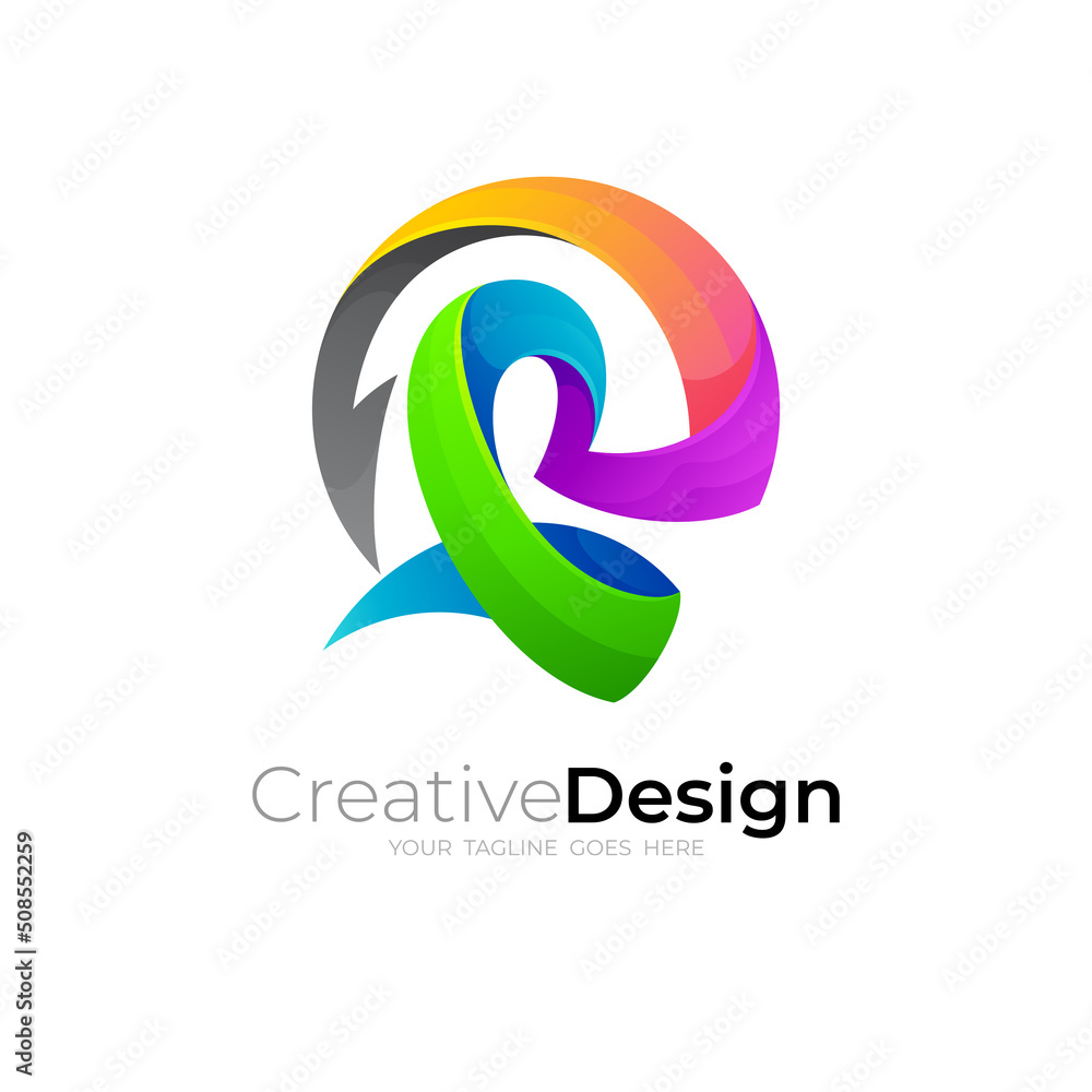 Fototapeta premium Modern R logo and arrow design combination, circle icons