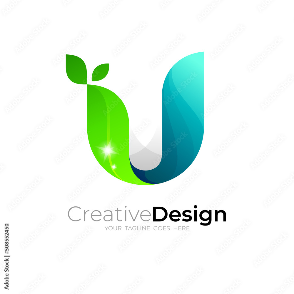 Nature icon and letter U logo design vector, U logo and leaf Nature icon and letter U logo design vector, U logo and leaf