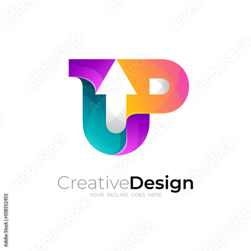 UP logo with arrow design template, 3d colorful