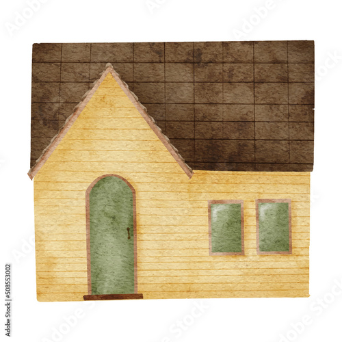 watercolor illustration of classic house cartoon clip art