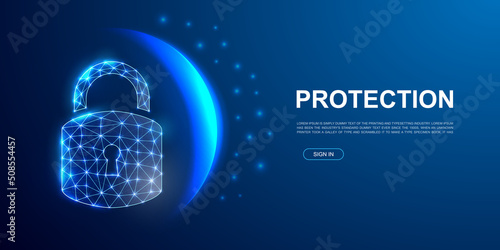 Lock 3d polygonal symbol for website template. Low poly Cyber security illustration for homepage, promo banner. Antivirus design illustration concept.