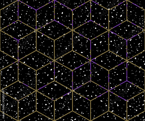 Black outer space and hexag...