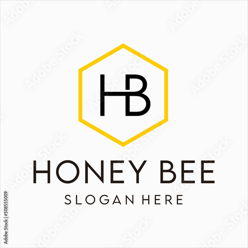 initials monogram HB letters with hexagon shape honey bee logo design template vector	
