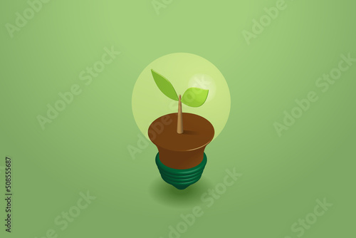 Light bulb with a tree sapling inside is growing. creative concept environmentally friendly energy