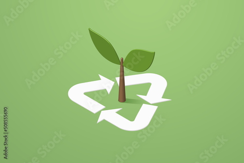 Recycle symbol and green tree sapling