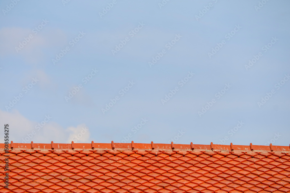 Roof on top and blue sky white cloud background Roof on top and blue sky white cloud background