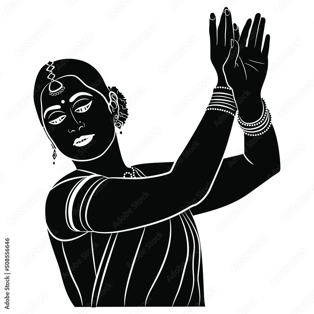 Indian girl dancing traditional dance. Ethnic female portrait. National