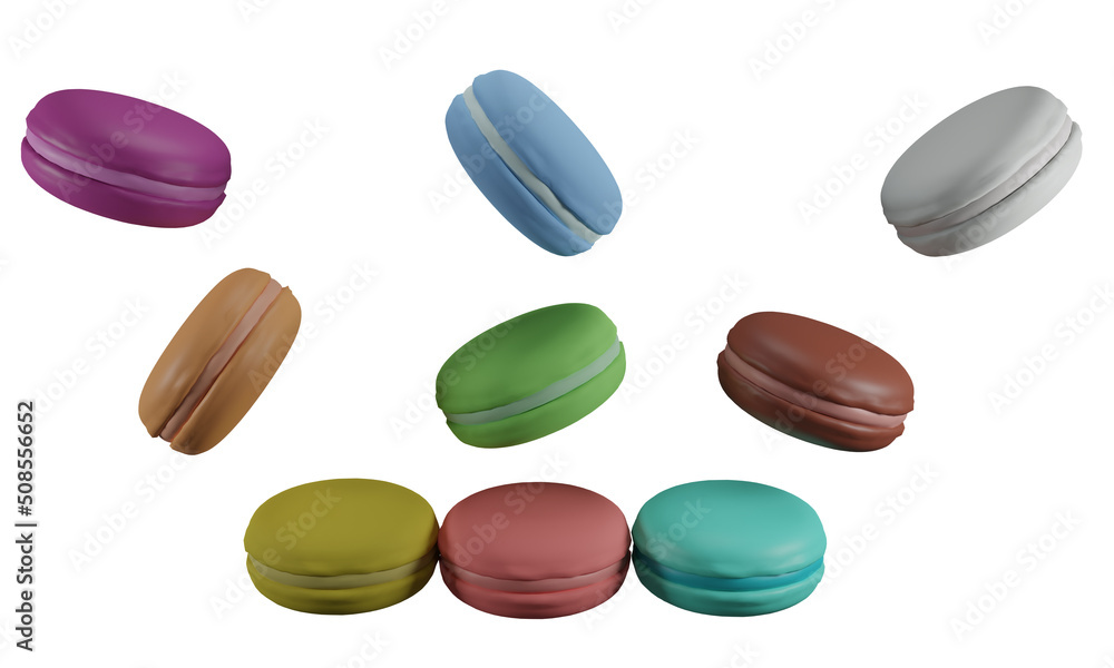 Set of colorful macarons in different taste , 3D rendering Set of colorful macarons in different taste , 3D rendering