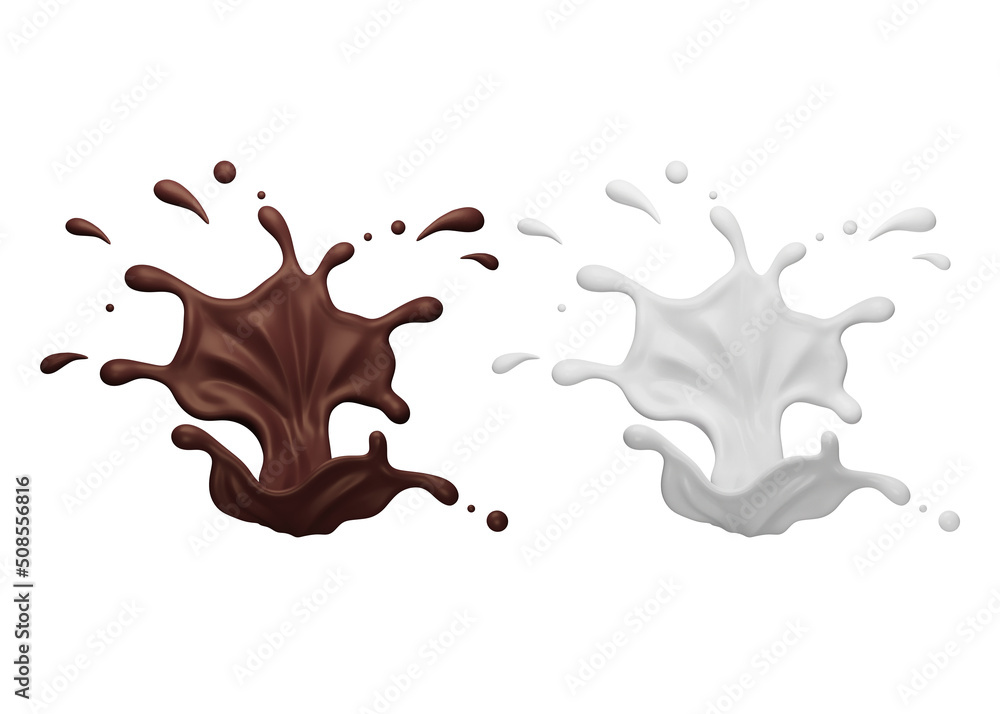 Fototapeta premium Milk and chocolate splash shapes with clipping path , 3D Rendering