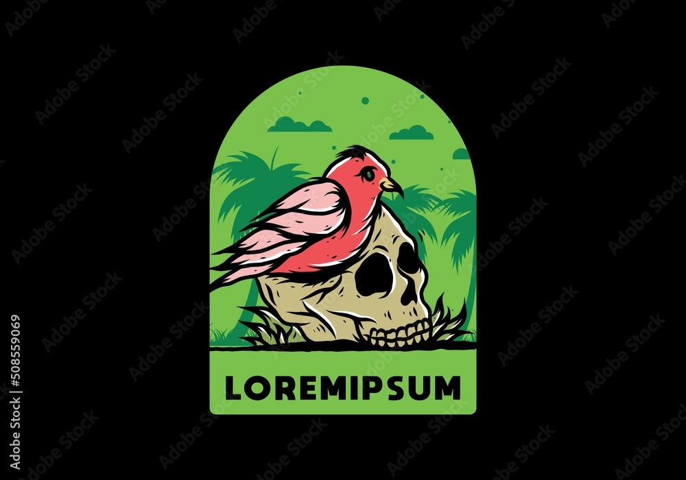 Bird nesting in skull illustration Bird nesting in skull illustration