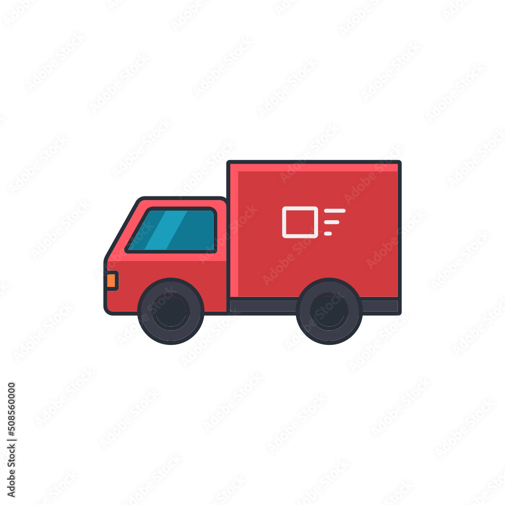 Colored thin icon of delivery truck, business and transportation concept vector illustration.