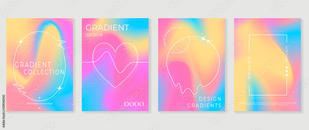 Fluid gradient background vector. Cute and minimal style posters with colorful, abstract wave line, frame and liquid color. Modern wallpaper design for social media, idol poster, banner, flyer.