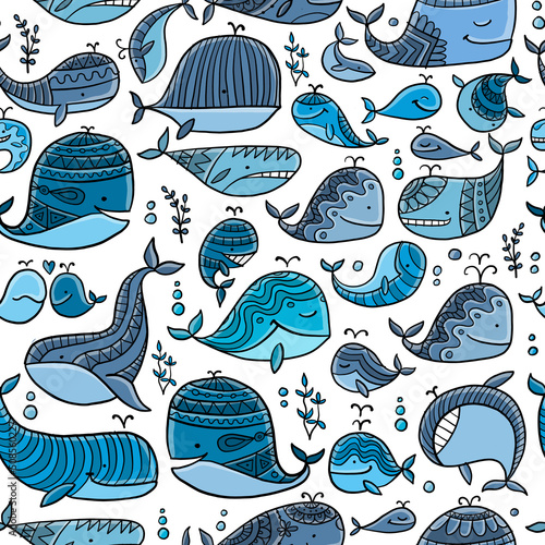 Wild whales. Childish style seamless pattern for your design
