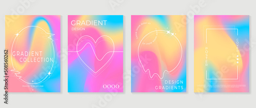 Fluid gradient background vector. Cute and minimal style posters with colorful, abstract wave line, frame and liquid color. Modern wallpaper design for social media, idol poster, banner, flyer.