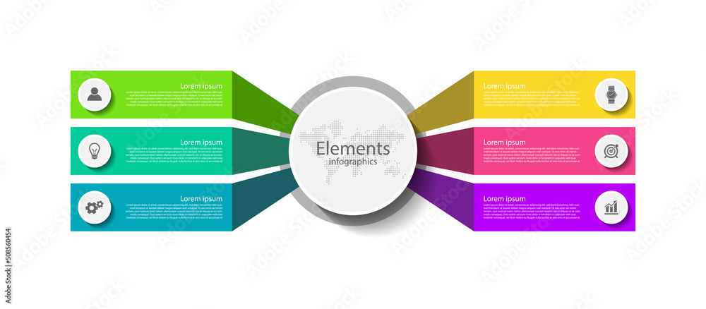 Infographic six step elements flat design abstract background